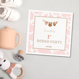First Rodeo Pink Cowgirl Western Birthday Napkin
