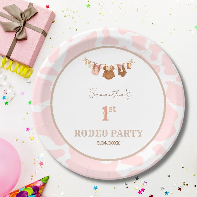 First Rodeo Pink Cowgirl Western Birthday Paper Plate (First Rodeo Pink Birthday Party Paper Plate)