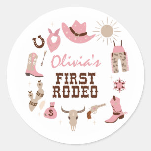 First Rodeo Pink Western Cowboy 1st Birthday Classic Round Sticker