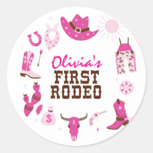 First Rodeo Pink Western Cowboy 1st Birthday Classic Round Sticker