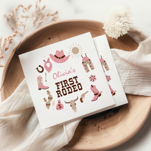 First Rodeo Pink Western Cowboy 1st Birthday Napkin (Creator Uploaded)