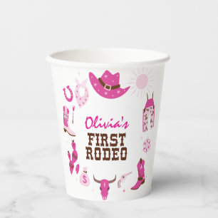 First Rodeo Pink Western Cowboy 1st Birthday Paper Cups