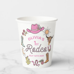 First Rodeo Pink Western Cowboy 1st Birthday Paper Cups