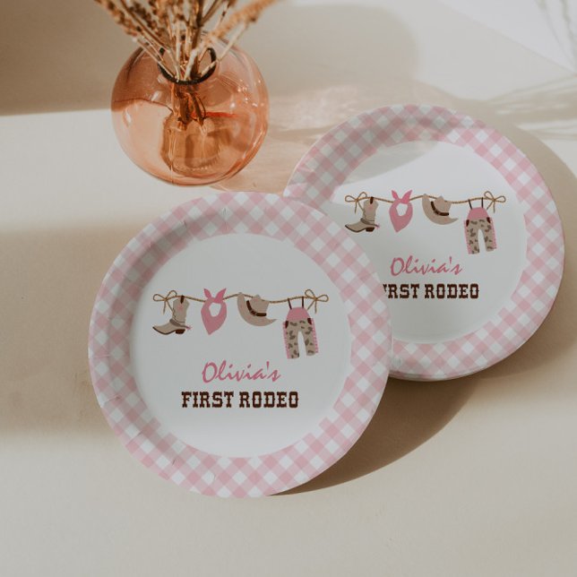 First Rodeo Pink Western Cowboy 1st Birthday Paper Plate (Creator Uploaded)