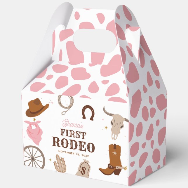 First Rodeo Pink Wild West Girl 1st Birthday Favour Box (Front)
