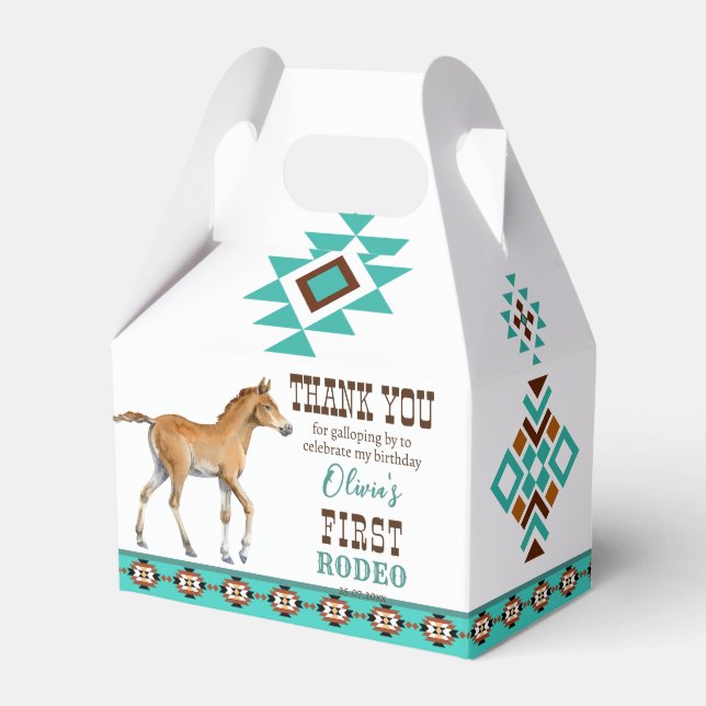 First rodeo southwestern turquoise country horse favour box (Front Side)