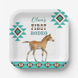 First rodeo southwestern turquoise country horse paper plate
