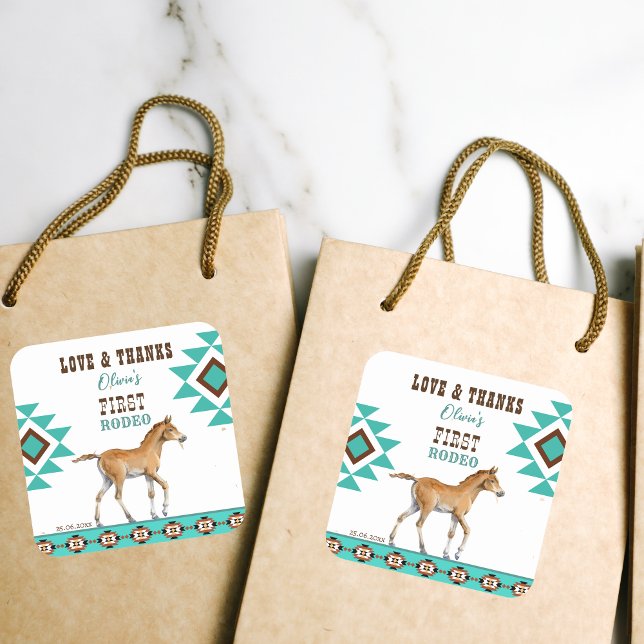 First rodeo southwestern turquoise country horse square sticker (Creator Uploaded)