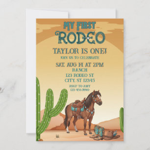 First Rodeo, Turquoise, Horse, 1st Birthday Invitation
