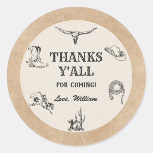 First Rodeo Vintage Neutral Cowboy 1st Birthday Classic Round Sticker