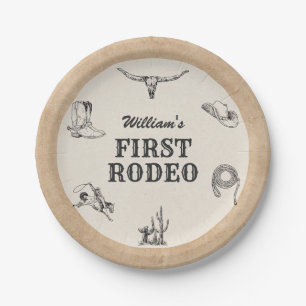 First Rodeo Vintage Neutral Cowboy 1st Birthday Paper Plate
