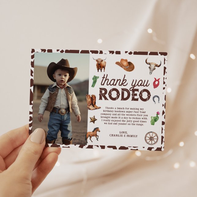 First Rodeo Western 1st Birthday Photo Thank You Card (Creator Uploaded)