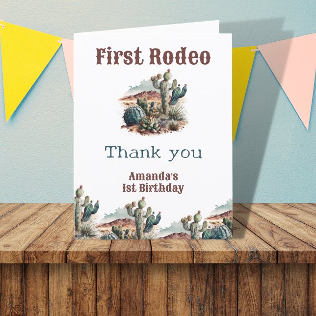 First Rodeo Western 1st Birthday  Thank You Card (Creator Uploaded)