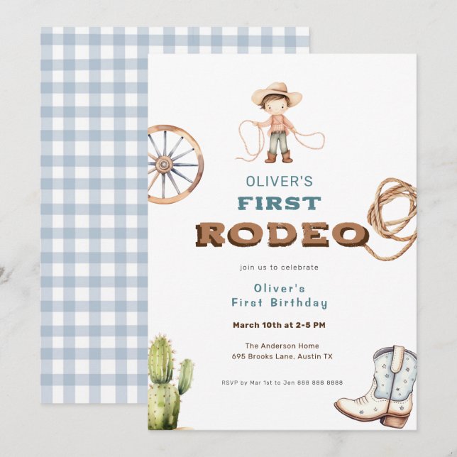 First Rodeo Western Baby Boy Birthday  Invitation (Front/Back)