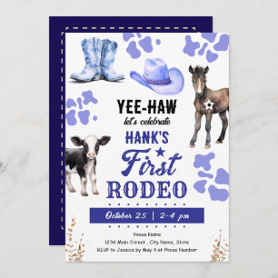 First Rodeo Western Birthday BLUE Invitation