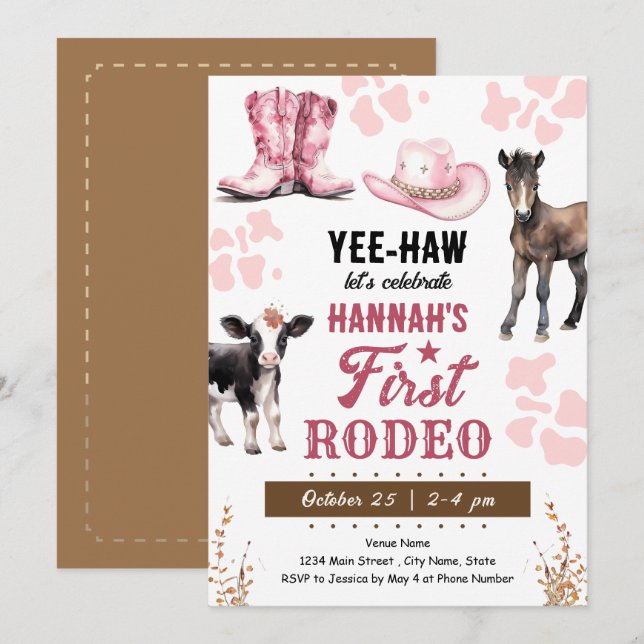 First Rodeo Western Birthday Girl Invitation (Front/Back)