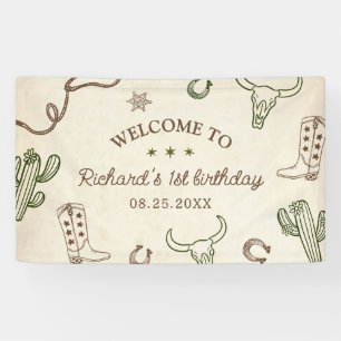 First Rodeo Western Boy 1st Birthday Banner