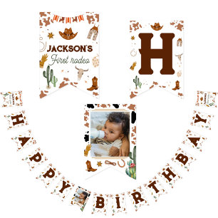 First Rodeo Western Boy 1st Happy Birthday   Bunting