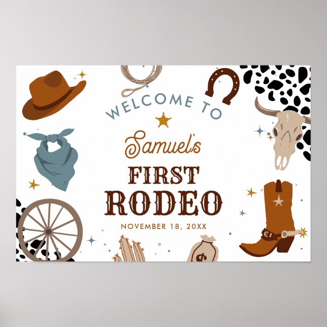 First Rodeo Western Boy First Birthday Welcome Poster (Front)