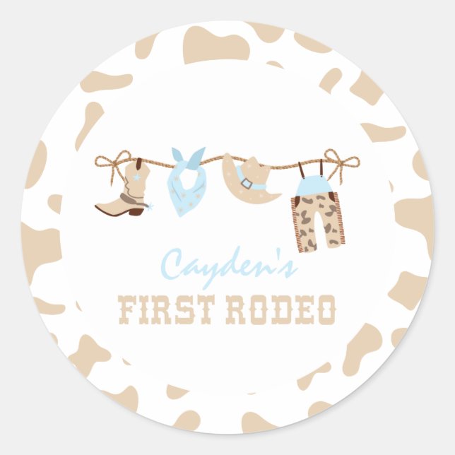 First Rodeo Western Cowboy 1st Birthday Classic Round Sticker (Front)
