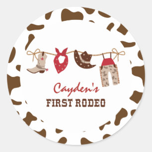 First Rodeo Western Cowboy 1st Birthday Classic Round Sticker