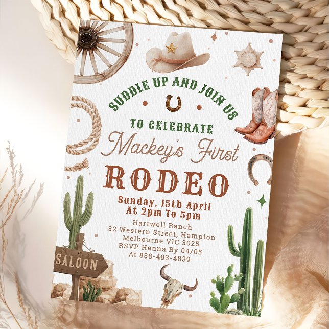 First Rodeo Western Cowboy 1st Birthday Invitation (Creator Uploaded)