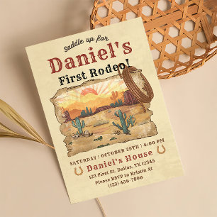 First Rodeo Western Cowboy 1st Birthday Invitation