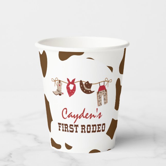 First Rodeo Western Cowboy 1st Birthday Paper Cups (Front)