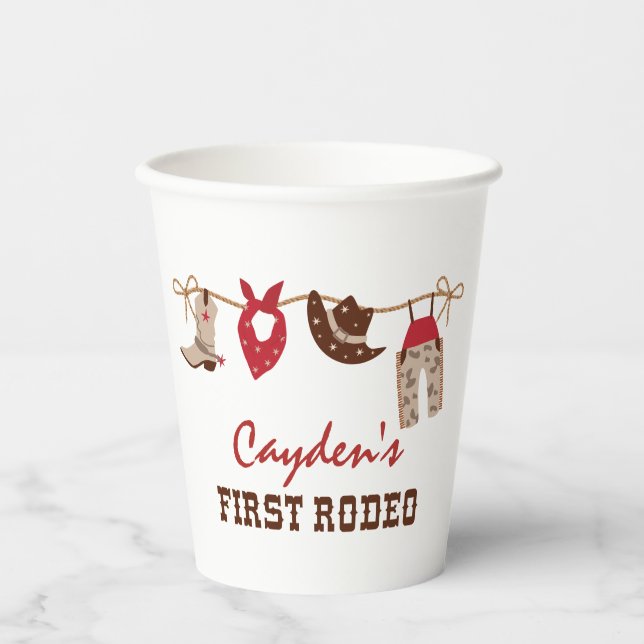 First Rodeo Western Cowboy 1st Birthday Paper Cups (Front)