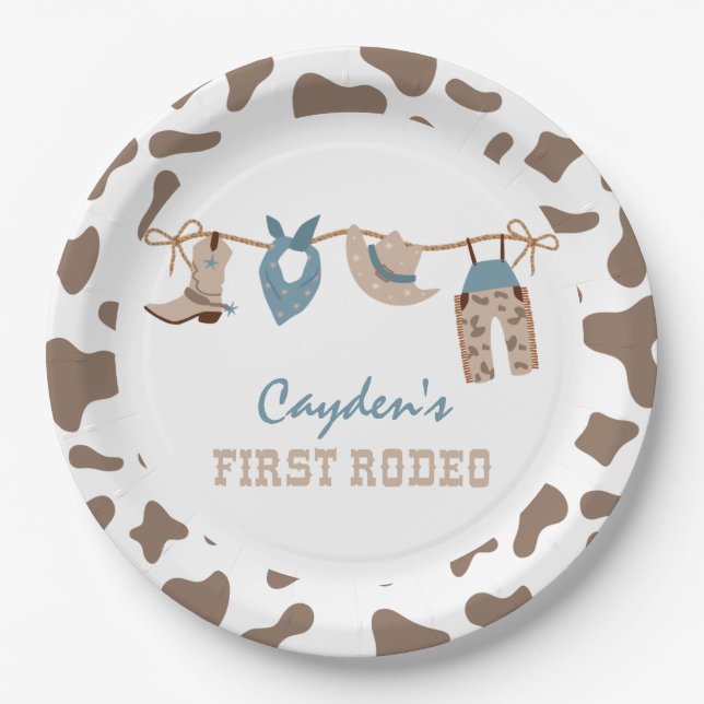 First Rodeo Western Cowboy 1st Birthday Paper Plat Paper Plate (Front)