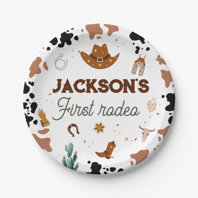 First Rodeo Western Cowboy 1st Birthday Paper Plate (Front)