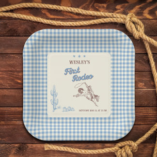 First Rodeo Western Cowboy 1st Birthday  Paper Plate