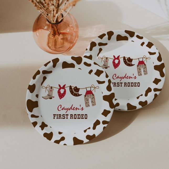 First Rodeo Western Cowboy 1st Birthday Paper Plate (Creator Uploaded)