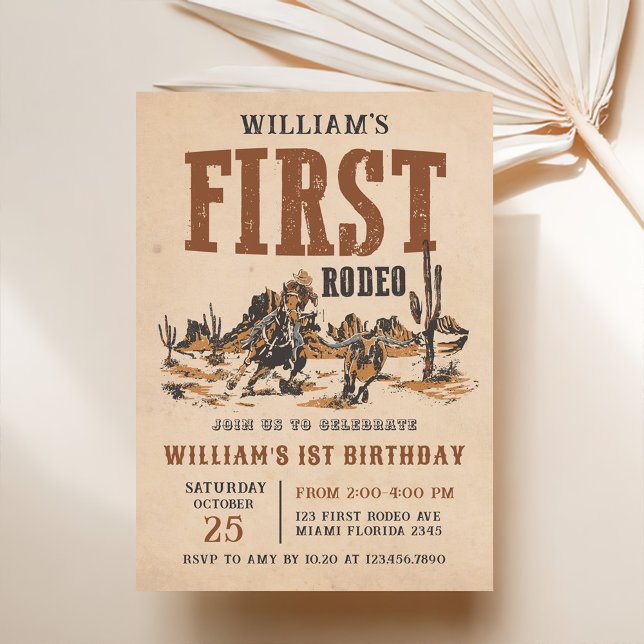 First Rodeo Western Cowboy 1st Birthday Party Invitation (Creator Uploaded)