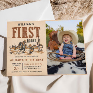 First Rodeo Western Cowboy 1st Birthday Photo Invitation