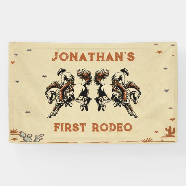 First Rodeo Western Cowboy Birthday Party Banner (Horizontal)