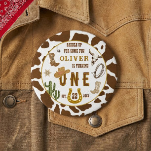 First Rodeo Western Cowboy Boys 1st Birthday Party 3 Cm Round Badge