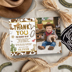 First Rodeo Western Cowboy Boys 1st Birthday Photo Thank You Card