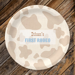 First Rodeo Western Cowboy Cow Print Paper Plates
