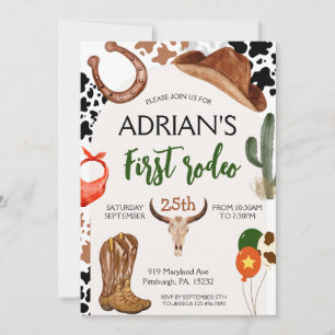 First Rodeo Western Cowboy First Birthday Invitation