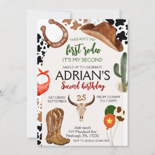 First Rodeo Western Cowboy Second Birthday Invitation