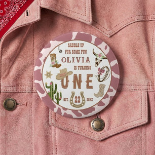 First Rodeo Western Cowgirl 1st Birthday Party 10 Cm Round Badge