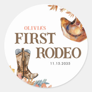 First Rodeo Western Girl 1st Birthday Classic Round Sticker