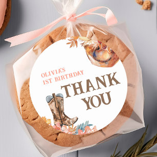 First Rodeo Western Girl 1st Birthday Classic Round Sticker