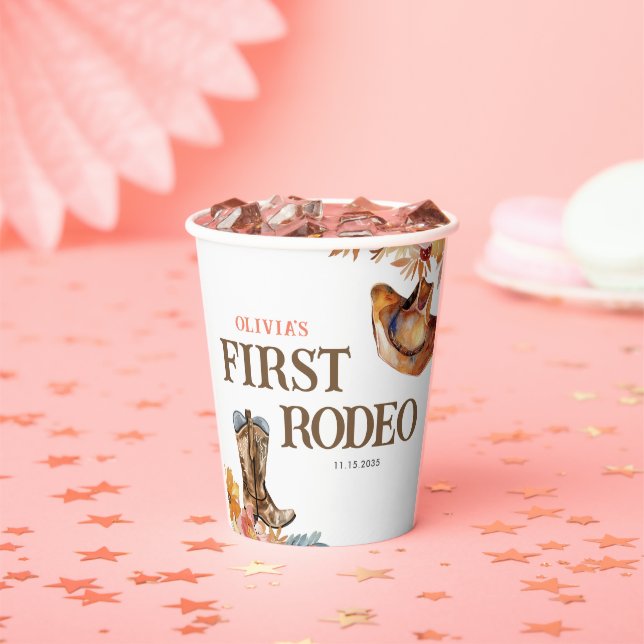 First Rodeo Western Girl 1st Birthday Paper Cups (Insitu)