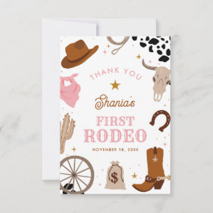 First Rodeo Western Girl 1st Birthday Thank You Card
