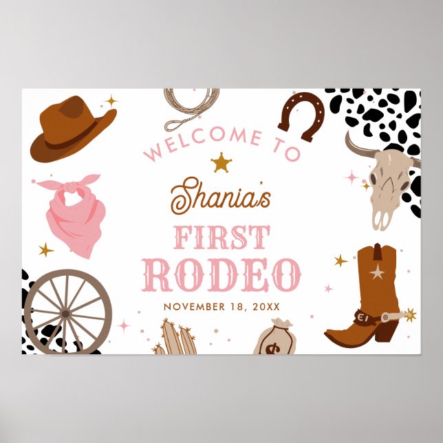 First Rodeo Western Girl First Birthday Welcome Poster (Front)