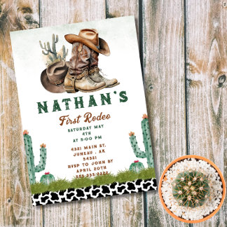 First Rodeo Western Horse  Cowboy Hat Cactus Invitation