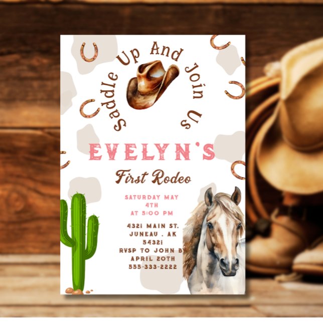 First Rodeo Western Horse  Cowboy Hat Cactus Invitation (Creator Uploaded)