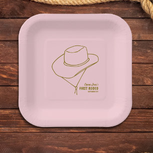 First Rodeo Western Pink Cowgirl 1st Birthday Paper Plate